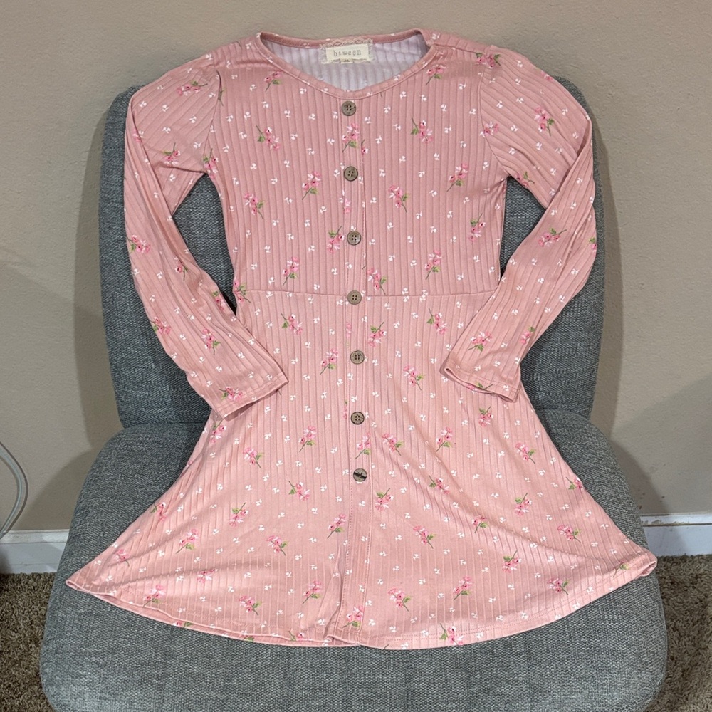 btween Pink Floral Button-Down Kids Dress